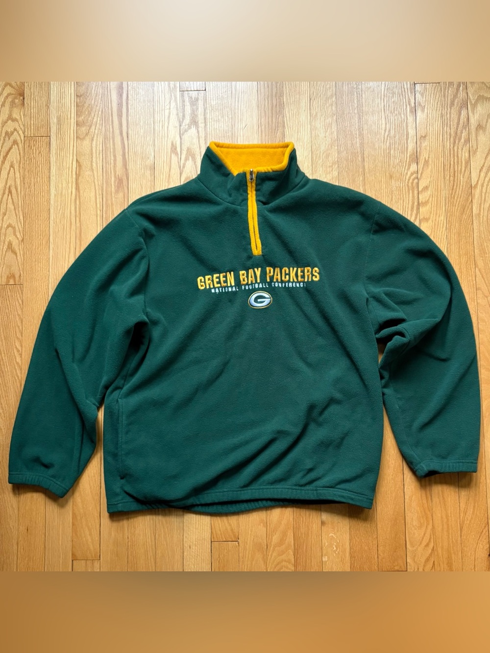 Vintage Green Bay Packers Reebok Men’s 1/4 Zip Fleece Large Green Gold